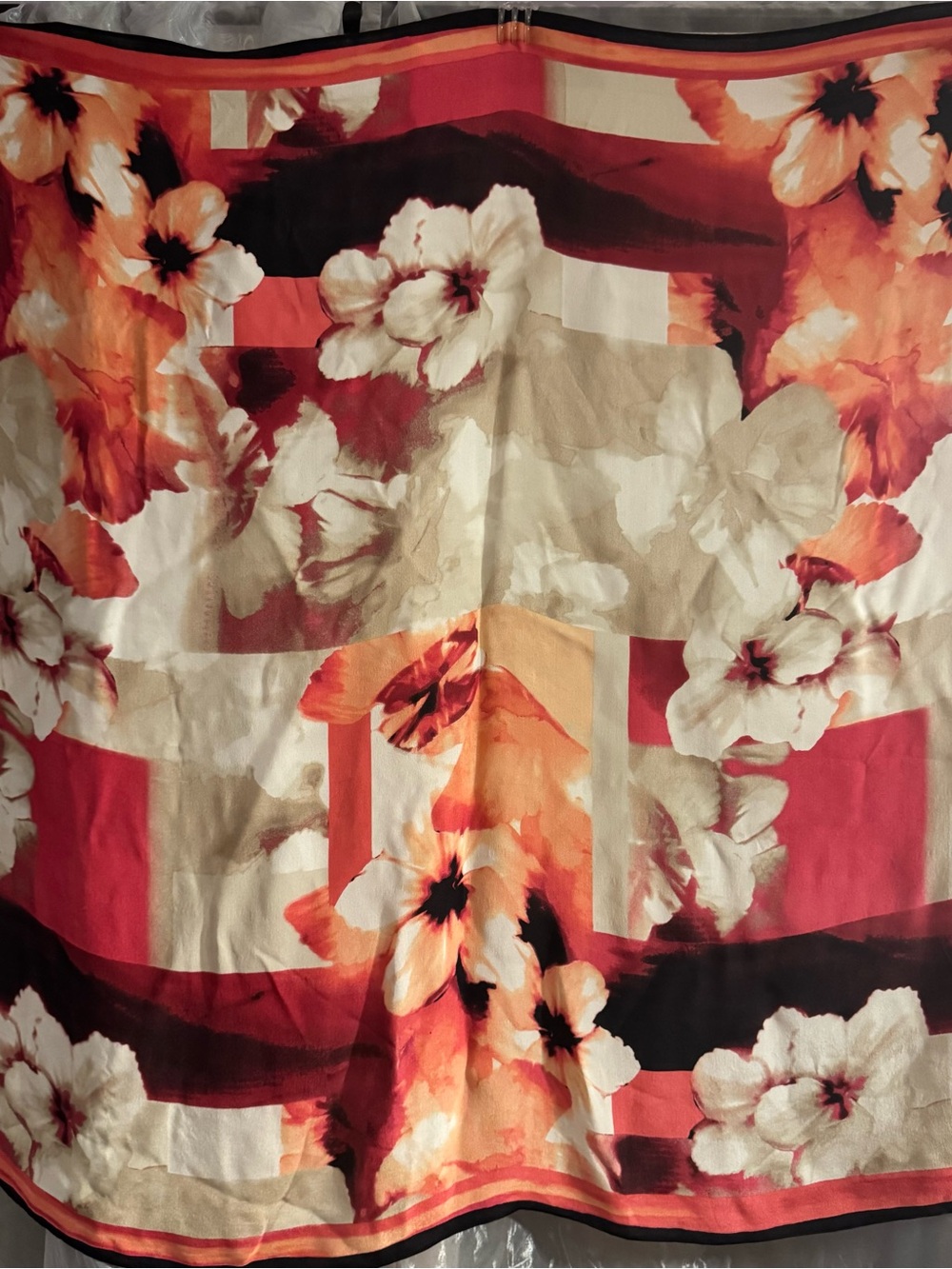 Calvin Klein Oversized Watercolor/Floral Design Silk Scarf